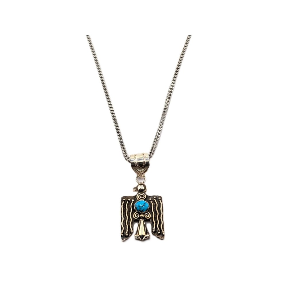 Navajo Thunderbird Turquoise Medallion 22in Heavy Franco Chain Jewelry** - Picture 6 of 8